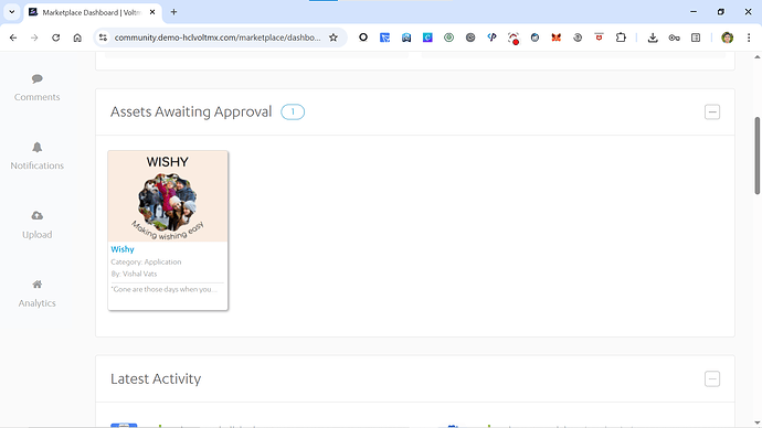 Anayltics option on the sidebar