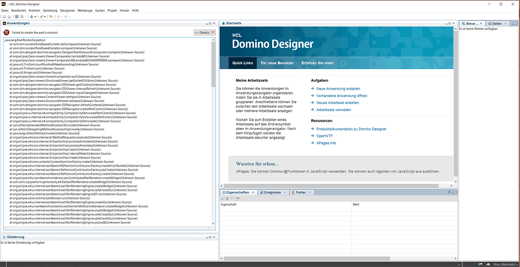 Designer: Java.lang.NullPointerException in the Applications frame ...