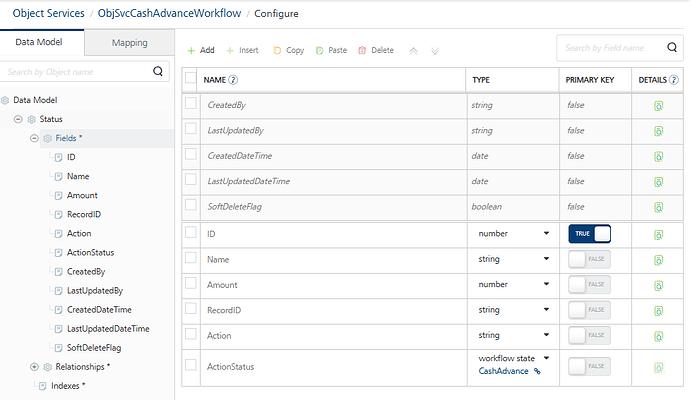 Image 3 Cash advance workflow object, note the property ActionStatus is used as the link between the workflow and the object.
