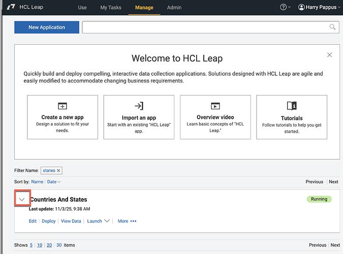HCL Leap Admin with applications
