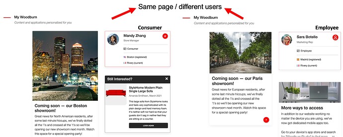 Same page using DX Personalization to show different page components, content, based on user profile