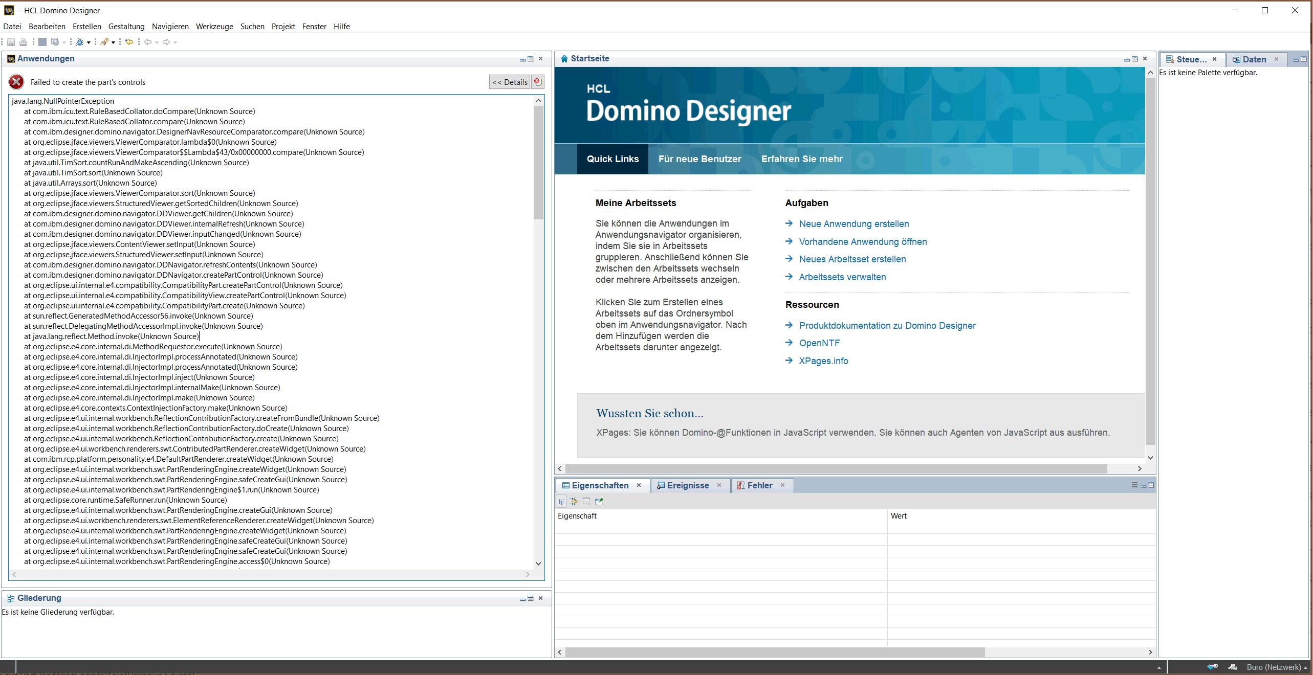 Designer: Java.lang.NullPointerException in the Applications frame ...